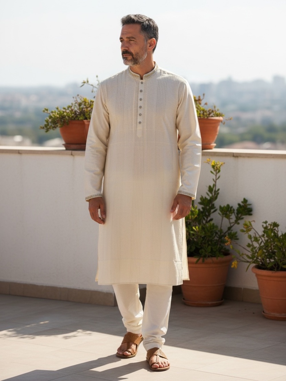 The Panjabi Gharana Traditional Kurta Ethnic Long Tunic Embellished Placket